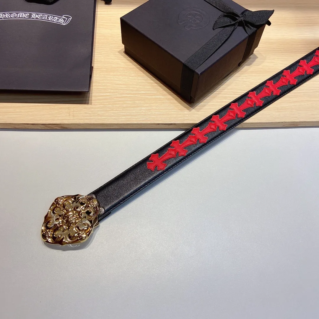𝐂𝐡𝐫𝐨𝐦𝐞𝐇𝐞𝐚𝐫𝐭𝐬 Crow Heart double-sided tree plaster leather stitched cross belt (detachable version), high-quality hardware, with 2 logo buckles on the belt, very cool.